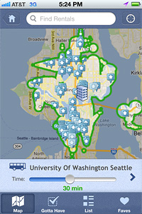 screenshot of commute search