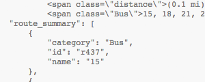 screenshot of JSON respons from the Walk Score API