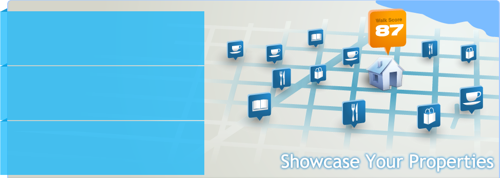 Walk Score APIs, research services, neighborhood maps, travel time visualizations and more tools from Walk Score to showcase your properties